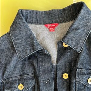 Guess jean jacket with gold buttons and rhinestones